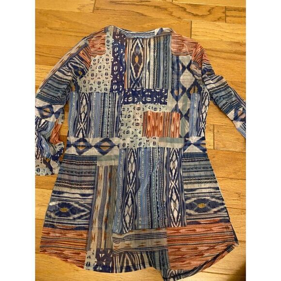 PerSeption Concept Women's Bohemian Sheer Patchwork Button-Down Blouse Sz Large - Picture 10 of 10